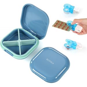 Pilulier Portable,Pilulier Avec 4 Compartiments Et Distributeur De Médicaments,Plastique Boîtes À Pilules,Distributeur De Pilules Médicaments Pour Médicaments,Suppléments Et Vitamines.[Z101] - Neuf