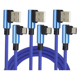 JGD-3 Pieds90Degr&eacute;s Micro USB M&acirc;le Vers USB 2.0 M&acirc;le Nylon Tress&eacute; Pour C&acirc;ble Synchronisation Charge Rapide Convient Aux T&eacute;l&eacute;phones Android,t&eacute;l&eacute;phones Intelligent Etc(Bleu/3Pack) - Neuf
