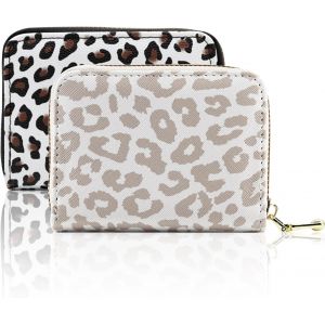 asas-2 Pièces Porte Carte Homme,Pu Cuir Porte Carte Femme,Porte-Carte Homme Imprimé Léopard Mode,Porte Cartes Avec Fermeture Eclair,Étui Carte Bancaire Avec 11 Emplacements Cartes(Blanc,Noir) - Neuf