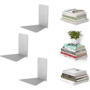 Conceal Shelf x3 small. Lot de 3 petites Etagères invisibles Conceal, en métal argenté. Entièrement invisibles une fois chargées de livres. Dimension de chaque étagère 14x13.3x13.3cm - Neuf