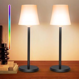 Lot De 2 Lampe De Table Sans Fil Avec 3 Temp&eacute;rature De Couleur +Rgb Led Lampe De Chevet Rechargeable Intensit&eacute; Variable Contr&ocirc;le Tactile Ip54 Etanche Pour Exterieur Chambre D&icirc;ner Jardin Caf&eacute; - Neuf