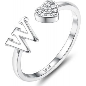 Bague Argent 925 Femme Avec Lettre A-Z Bague Coeur Reglable Empilables Ouvert Bague De Fian&ccedil;ailles Bague Promesse Mariage Bague Pouce Bague Pr&eacute;nom Initiale Bague Femme Fille Avec Bo&icirc;te - Neuf
