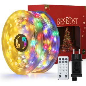 JGD-Guirlande Lumineuse 50M, Blanc Chaud + Multicolore, Guirlande Lumineuse Ext&eacute;rieure 500 LED avec T&eacute;l&eacute;commande et 11 Modes, D&eacute;coration No&euml;l Jardin Terrasse Balcon Patio Mariage - Neuf
