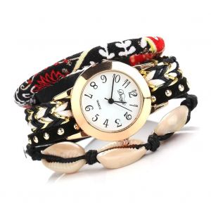 Duoya Femmes Femme Tricot&eacute; Coquille Bracelet Bracelet Montre Analogique Quartz Montre-Bracelet Noir - Neuf