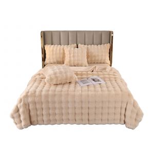 Plaid En Fausse Fourrure Beige 130x160cm, Doux Et R&eacute;versible - Neuf