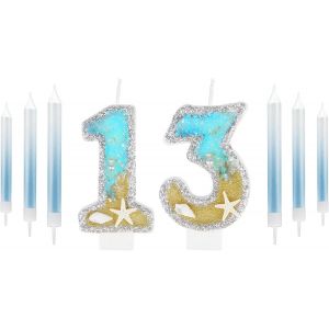 Eryi-Bougies D'anniversaire Pour 13e Anniversaire U2013 Bougies D'anniversaire À Paillettes Argentées Pour Garçons Et Filles U2013 Décorations De Fête Sur Le Thème De La Sirène U2013 Fournitures D - Neuf