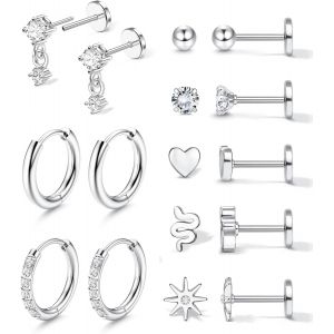 Meimie-8 Paires Boucles D'oreilles Femme Acier Inoxydable Boucle D'oreille Femme Or 18 Carats Piercing Oreille Tragus,Boucles D Oreilles Créoles Cartilage Helix Piercing Oreille Homme,Or/Argent - Neuf