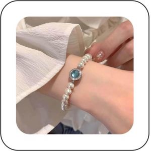 Kal-Bracelet Saphir Perle Vintage Bracelet Perle En Chaine Bracelet Pierre Bleue Bracelet Perle De Station Bracelet Chaine Main Bijoux Pour Femme - Neuf