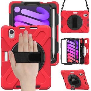 Etui Pour Ipad Mini 6 8.3" Avec Support Et Bandouli&egrave;re Rouge - Neuf