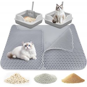 Subzonal-Tapis Litiere Chat Xxl 90x60 Cm Tapis Liti&egrave;re Pour Chat Eva Grand Tapis Chat Litiere Imperm&eacute;able Et Non Toxique Tapis De Litiere Double Couche Facile &Agrave; Nettoyer Pour Bac &Agrave; Liti&egrave;re Chat (Gris - Neuf