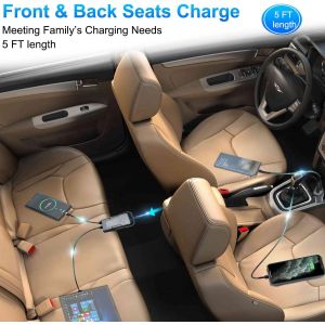 Chargeur De Voiture 4 Ports Multi, Qc 3.0 Adaptateur De Chargeur De Voiture Chargeur De Voiture Usb Pour T&eacute;l&eacute;phone Intelligent Avec C&acirc;ble De 5Ft Pour Le Chargement Des Si&egrave;ges Avant Et Arri&egrave;re - Neuf