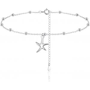 Asas456-Chaîne De Cheville Pour Femme En Argent 925,Étanche,Bracelet De Cheville En Argent Sterling 925,Bracelet De Cheville D'été Avec Étoile De Mer/Papillon,Bracelet De Cheville Réglable 22 + - Neuf