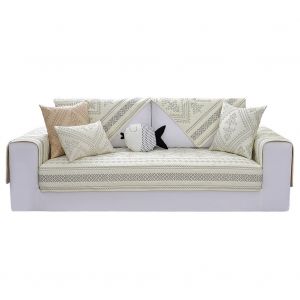 Hjlian Housse De Canape Moderne En Coton Brode, Protection Pour La Maison, Blanc Creme (110 X 210 Cm) - Neuf