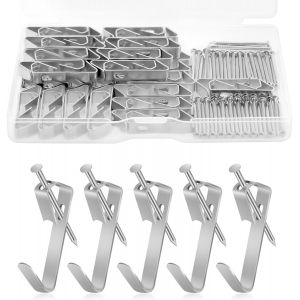 50 Pi&egrave;ces Accroche Tableau Mural, Crochet pour Cadre Photo, Accroche Cadre Attache Cadre, Argent Fixation Murale avec Clous, Fixations pour Cadrespour Fixation Cadres Photos Miroirs - Neuf