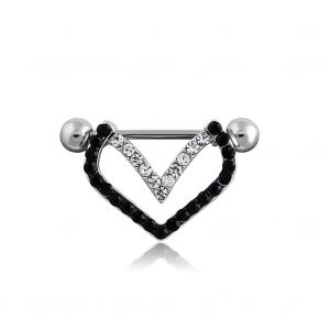 Piercing Pour Teton En Forme De Cour Avec Strass (Blanc Et Noir) - Neuf