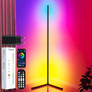 Lampadaire Led D'angle 165cm Rgb Lampe Sur Pied Avec Adaptat Et App, Musique Sync Et Minuteur 16 Millions Couleurs Lampe Pour Le Salon Chambre Et La Décoration De Fête - Neuf