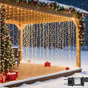 2 Pièces 300 Led 3m X 3m Rideau Lumineux Interieur Avec Pr ,8 Modes Et Minuterie,Étanche Ip65 Guirlande Rideau Ramadan Pour Décoration Chambre Mariage Noel Extérieur - Neuf