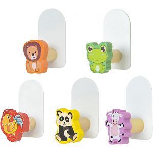 5 Pi&egrave;ces Porte Manteau Enfant Crochet pour Enfant, Animaux Pat&egrave;re Porte Manteau Mural Bois Pat&egrave;re Murale Autocollant Crochet D&eacute;coration Salle de Bain - Neuf