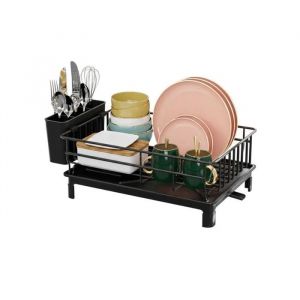 &Eacute;gouttoir &Agrave; Vaisselle Pour &Eacute;vier &Eacute;gouttoir &Agrave; Vaisselle Avec Support Pour Ustensiles Pour Comptoir De Cuisine 38 X 26 X 15 Cm Noir - Neuf