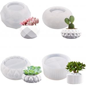 4 Pi&egrave;ces Moule En Silicone Pour Petit Vase Rond - R&eacute;sine &Eacute;poxy Diy, Fleurs, Bouteille Pour Fabriquer Des Plantes En Pot - Neuf
