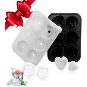 Kal-Moule En Silicone Couvercle Un Gain De Place En Forme De Rose Et De C?ur Moule À Glaçons En Silicone Convient Pour Les Cocktails À Base De Whisky Etc Le Bac À Glaçons - Neuf