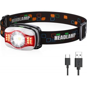 Eryi-Lampe Frontale Led Ultra Puissante, 6 Modes D'éclairage & Lumière Blanche Et Rouge, Torche Frontale Rechargeable Portable 45° Réglable, Ipx4 Étanche Accessoire Camping/Cyclisme/Randonnée/Pêche - Neuf