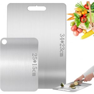 KALANKA-2pcs Planche à Découper Inox, Planche a Decouper, Planche à Découper en Acier Inoxydable, Planche à Découper Double Face, Planche en Inox, Planche à Découper, pour Couper la Viande,le Pain - Neuf