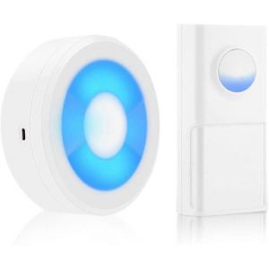 Sonnette sans fil,sonnette étanche IP55 alimentée par USB avec veilleuse,volume à 5 niveaux,carillon de sonnette à 58 portes et flash LED coloré - Neuf