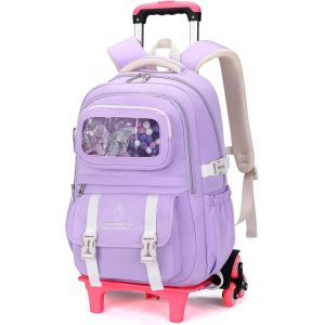 CHECARZHN--NO1-Cartable À Roulettes Pour Fille Primaire, Sac À Dos À Roulettes Détachable Avec Matériaux De Conception Diy Pour Filles 9 À 14 Ans, Sac D'École Pour Enfants, 6 Roues - Neuf