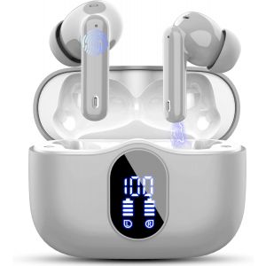 &Eacute;couteurs Intra-Auriculaires Sans Fil Bluetooth 5.4 Avec 4 Micros Enc, Suppression Du Bruit, Basses Profondes, &Eacute;cran Led, &Eacute;couteurs Bluetooth 36 Heures D'Autonomie, &Eacute;couteurs &Eacute;tanches Ip7, Usb-C, Gri - Neuf