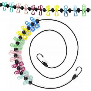 KALANKA-Corde &agrave; linge de voyage &eacute;lastique portable avec 12 pinces &agrave; linge - Neuf