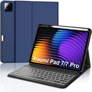 Coque Clavier Pour Xiaomi Pad 7/7 Pro 11.2 Pouces 2025, Azerty Français Clavier Rétroéclairé Bluetooth Avec Fente Pour Stylo Pour Tablette Xiaomi Pad 7/7 Pro 11.2"", Bleu - Neuf