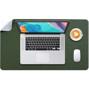 DDA-Tapis de Souris Grand, sous Main Bureau L, Mouse Pad Mat Prolongé, Tapis de Portable, Tableau d'Écriture, Buvard de Bureau, Double Face Usage en Cuir PU Étanche 60 x 35cm(Vert Foncé/Gris) - Neuf