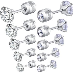 Kal-3-5 Paires Boucles D'oreilles Argent Noires Or,Hypoallerg&eacute;nique Boucles D'oreilles Femme Homme,Boucle D'oreille Acier Inoxydable,Boucles D'oreilles En Zirconium - Neuf