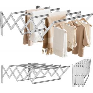 MEVRONISSHOP-tendoir à Linge Mural Pliable, Séchoir à Linge Mural en Acier Inoxydable avec 7 Tiges, Largeur Rétractable: 42-80CM, Porte-Serviettes Suspendu pour Buanderie Salle de Bain, Moyen (Argent - Neuf