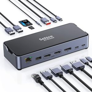Dock Usb C Docking Station Usb C Double Monitor 15 En 1 Stations D'Accueil Single 8K Triple Monitor 4K, Hub Dual Hdmi, Displayport, 10Gbps Usb 3.1, Pd 100W, Ethernet Rj45 Pour Dell - Neuf
