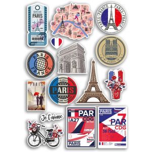 Feuille D'autocollants A4 En Vinyle - Paris - France - Monuments De La Tour Eiffel - Carte De La Plage - Vacances - Valise - Bagages - Scrapbooking - Culture Voyage #78874 - Neuf