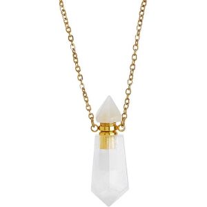 Kal-Cristal Blanc Naturel Pendentif Bouteille De Parfum Collier D'huile Essentielle Diffuseur D'huiles Essentielles Six Pendentif Aura Chakra Anguleux Et Pointu - Neuf