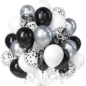 ERYI-Ballons Noir Blanc, 30Pièces Blanc Noir Argent Métal Confettis Ballon Hélium Homme Femme Garçon Anniversaire Mariage Valentin Proposition Remise Diplôme Mascarade Retraite Nouvel An Déco - Neuf