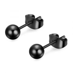 Zense - Boucles D'oreilles Homme Boule Noire Acier Inoxydable Ze0027 - Neuf