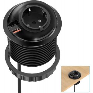 Bloc Prise de Bureau Encastrable avec USB C PD 20W, Prise Encastrable Plan de Travail 80mm, C&acirc;ble de 1,8 m - Neuf