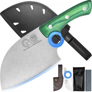 Checarzhn--No1-Authentic Since 1986,Couteau De Boucher Serbe Avec Étui,Couteau De Cuisine De Chef À Légumes,Manche En Bois Avec Étui,Pour Camping Extérieur - Neuf
