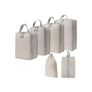 Lot de 6 sacs de rangement &agrave; compression pour voyage, cubes de rangement, beige - Neuf