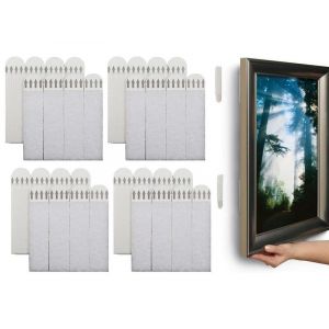 24 paires de bandes adh&eacute;sives pour cadres et d&eacute;corations, bande auto-agrippante, 1,6 x 7 cm, blanc - Neuf