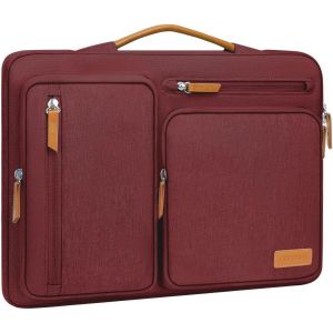 Housse 360° Pour Ordinateur Portable 15 Pouces, Compatible Avec Macbook Air M4 M3 M2 2025-2023, Computer Notebook, Sac Ouvert Latérale Avec 4 Poches Zippées&Poignée,Vin Rouge - Neuf