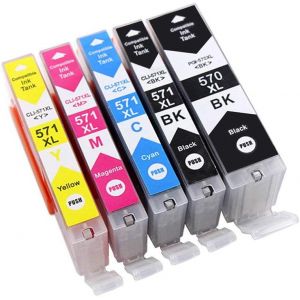 5 Cartouche d'encre Compatible pour Canon 570 XL 571 XL pour Canon PIXMA TS5050 TS6050 MG5750 TS5055 MG6850 TS6051 TS6052 MG5753 MG6851 MG5752 TS5051 TS5053 MG5751 MG7750 TS8050 TS9050 - Neuf