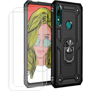 Kompatibel Coque Huawei P Smart Z,Etui + Verre Trempé[2 Pièces] Magnétique Support Armure Robuste Antichoc Silicone Tpu 360 Degré Cas De Téléphone De Voiture Bumper-Noir - Neuf