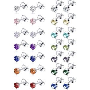Kal-14 Paires Boucles D'oreilles Femme Acier Inoxydable Hypoallerg&eacute;nique Boucles D'oreilles En Zircone Cubique Boucles D'oreilles Cartilage Argent Piercing Oreille Ensemble Pour Filles Homme - Neuf