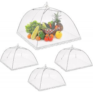 4pcs Pop-Up Food Cloche Tent,Couverture Mesh Couverture Alimentaire Pliante Couverture Plate Anti-Mouche Moustiques,Parapluie Mesh Pour Garder Les Insectes Et Les Mouches Loin Blancs - Neuf