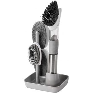 LETNERNY-Vaisselle Avec Reservoir, A Vaisselle Avec Distributrice De Savon Manche Et Crémaillère, 4 En 1 s Éponge Et Soies De Cuisine Pour Le Lavage De La Vaisselle, Nettoyage(Gris) - Neuf